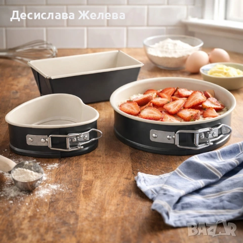 Комплект мини форми за печене Exclusive“ (3 части) – керамично покритие, сърце и подвижен ръб