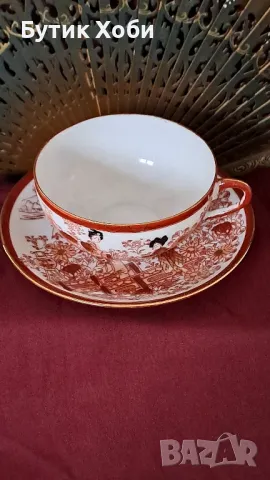 Чашка и чинийка от костен порцелан , снимка 3 - Антикварни и старинни предмети - 49747484