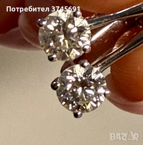 Съветски 0.8K диамантени обеци – 18К бяло злато, естествени диаманти, със сертификат