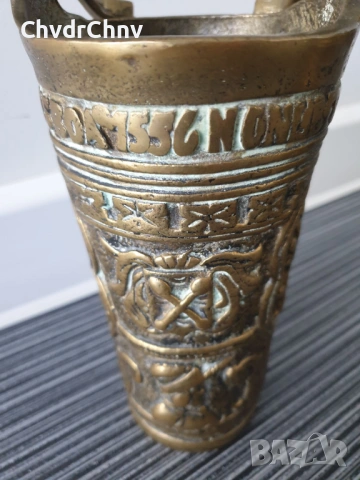 19ти век/2бр религиозен бронзов съд за светена вода/малка кофа с дръжка, снимка 8 - Антикварни и старинни предмети - 53507262