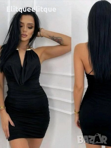 сатенена рокля със секси деколте 