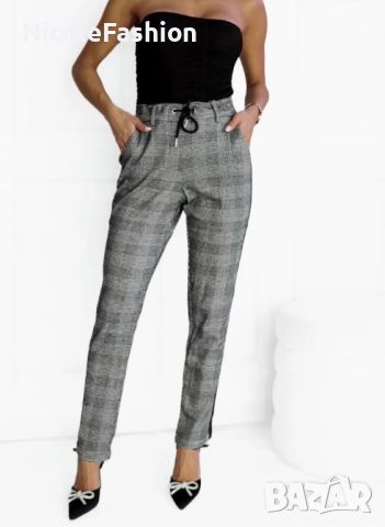 Дамски панталон в каре с връзки  , снимка 3 - Панталони - 45427186