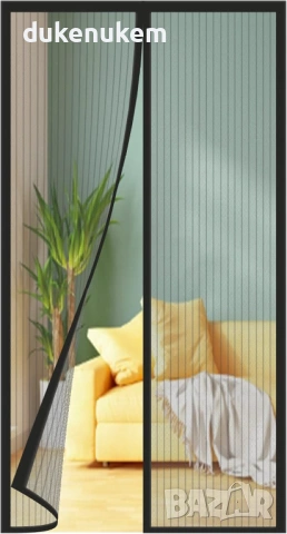 Магнитна мрежа против насекоми за врата 90x200 см, без пробиване, автоматично затваряне