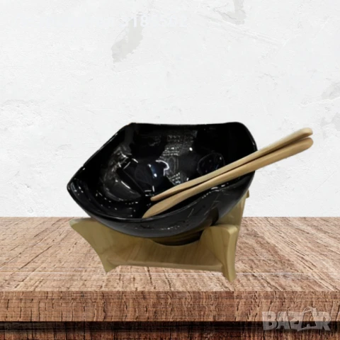 Елегантен сет за сервиране с купа и дървена поставка, снимка 4 - Прибори за хранене, готвене и сервиране - 51420648