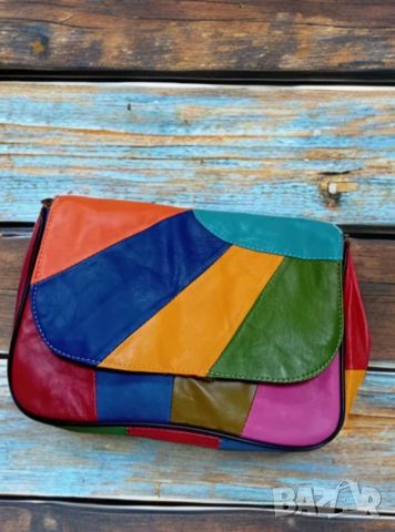 Многоцветна дамска кожена чанта за през рамо, снимка 9 - Чанти - 46352580