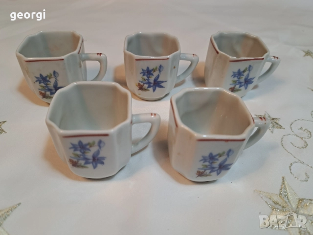 пет чаши за ракия стар български порцелан 27/5, снимка 2 - Чаши - 51779179