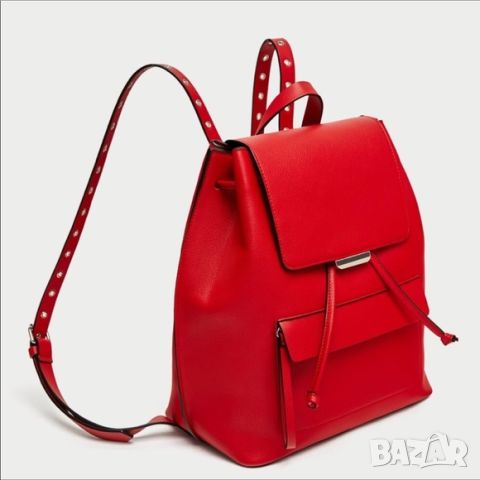 Zara червена кожена раница, снимка 4 - Раници - 45717141