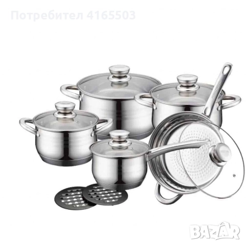 Royalty Line RL-1232 – Комплект от 12 части, с капаци и многослойно дъно, снимка 4 - Съдове за готвене - 52676870