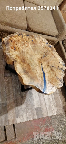 холна маса от туморна топола и епоксидна смола в синьо,масата е ръчна изработка!, снимка 7 - Маси - 53932030