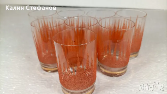 Стари, ретро, чаши за алкохол, цветна посипка, златен кант, твъд  алкохол, снимка 7 - Антикварни и старинни предмети - 50249734