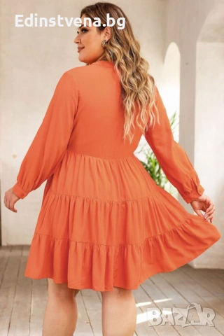 Дамскa рокля в оранжево с дълъг ръкав, снимка 2 - Рокли - 53123921