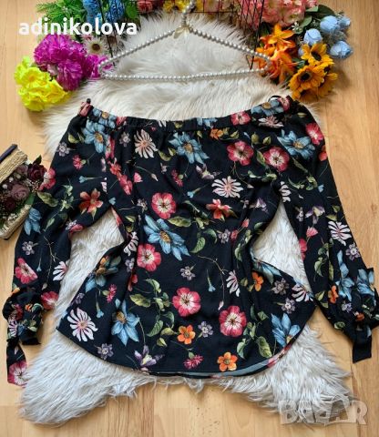 Блуза на цветя с паднали рамена Hallhuber, снимка 1 - Блузи с дълъг ръкав и пуловери - 45713613