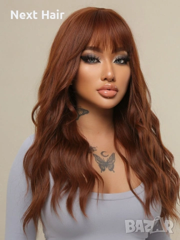 55 см чуплива кафява синтетична перука с бретон