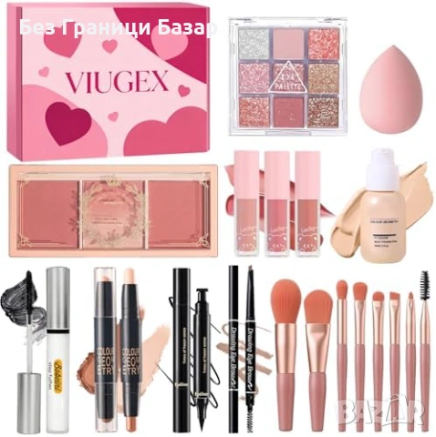 Нов Стартов комплект грим + четки и гъба – палитра сенки, руж, контур