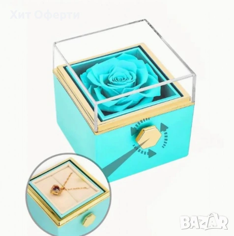 Луксозна подаръчна кутия с консервирана синя роза и въртящо се чекмедже, снимка 3 - Подаръци за жени - 53145299