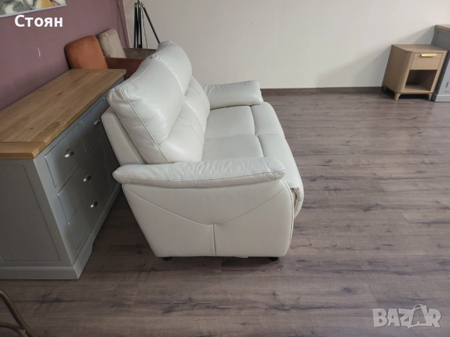 Кремав кожен диван двойка, снимка 10 - Дивани и мека мебел - 53713629