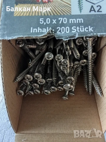 Декинг винтове за тераса 5x70 мм, A2, 200 бр. – Tornado, връх тип 17