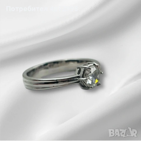 Пръстен от бяло злато и естествен диамант 14к, снимка 5 - Пръстени - 53266043