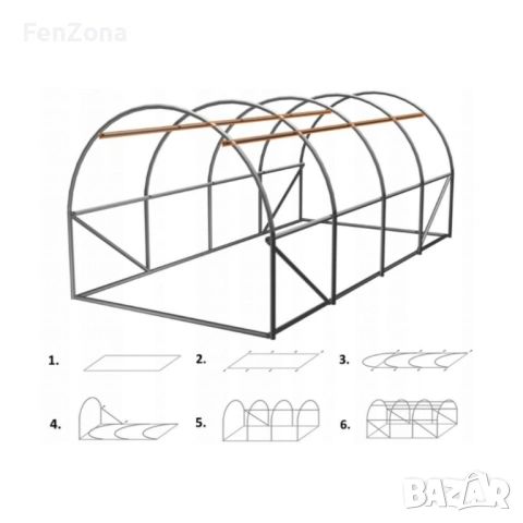 Градинска четирисегментна бяла оранжерия - 6 х 3 х 2м, снимка 2 - Оранжерии - 54051440