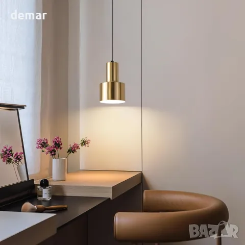 Индустриален висящ аплик Mikeru, 12 см златен висящ аплик, винтидж, снимка 6 - Лампи за таван - 50422158