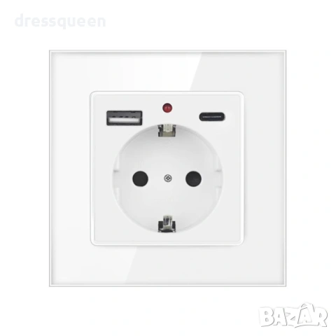 4624 Двоен стенен контакт с бързо зареждане: USB-C и USB-A за телефон и таблет