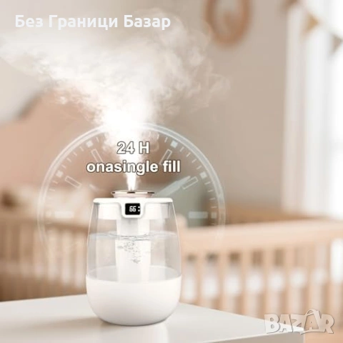 Нов USB овлажнител за въздух спалня 1.8L студена мъгла с 2 дюзи и нощна лампа, снимка 6 - Други стоки за дома - 54044718