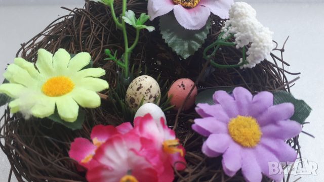 Декоративно гнездо с цветенца и яйца, снимка 3 - Декорация за дома - 45083655