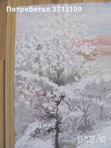 Картина акрилни бои -зима , картон ,48х34см., снимка 2 - Картини - 51522099