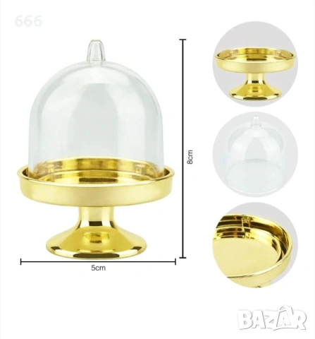 Комплект от 12 мини чинии за десерт, 50x80 мм, пластмаса, златни/прозрачни, снимка 4 - Други стоки за дома - 53863483