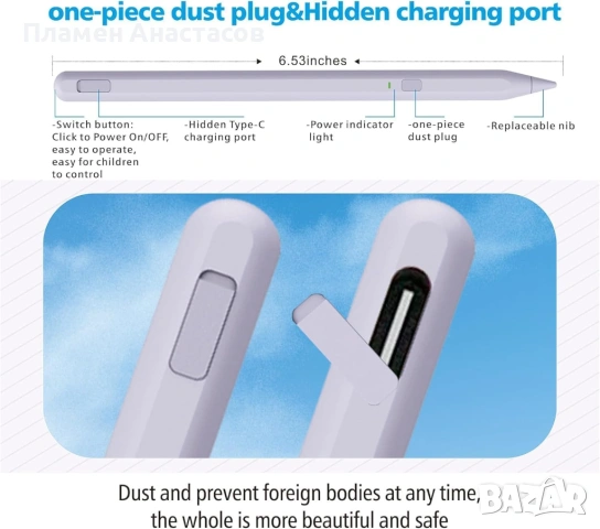 Milikilo AX10S-US Stylus Pen за iPad – светлолилав активен стилус с Palm Rejection, снимка 3 - Друга електроника - 53532269