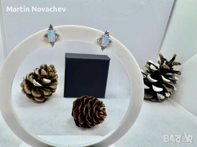 Сребърни обеци с етиопски опал, снимка 5 - Обеци - 52883805