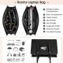 Дамска чанта за лаптоп IGOLUMON 15,6-инчова, бизнес, училище, кожена, черна, снимка 5