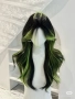 Синтетична черна чуплива перука с лимонено-жълто-зелени краища, снимка 2