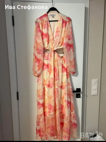 Нова феерична нежна елегантна  дълга рокля рязана в талията флорален принт цветя , снимка 1