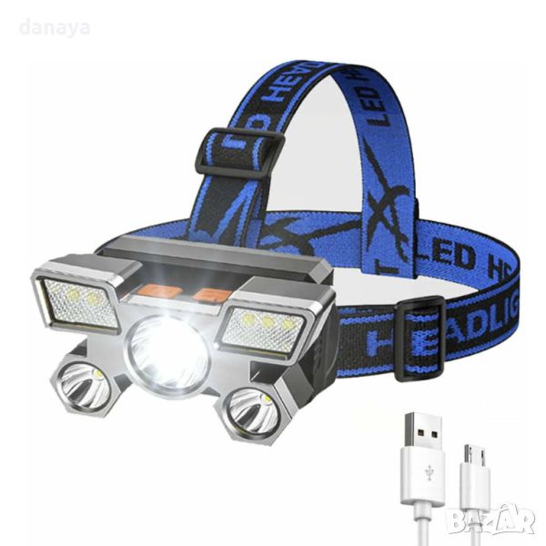 4904 Челник за глава Head Lamp XHP 5 Led с акумулаторна батерия, снимка 1