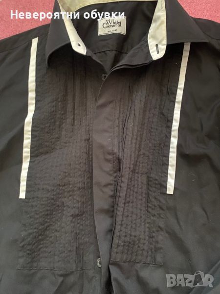 Мъжка черна риза с бели ивици XL, снимка 1
