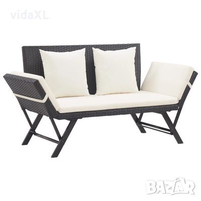 vidaXL Градинска пейка с възглавници, 176 см, черна, полиратан（SKU:46230, снимка 1