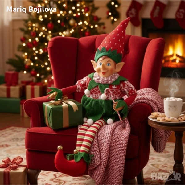 Коледен Елф – декоративна фигура с меки крачета и празнично облекло, снимка 1