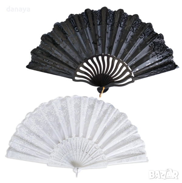 5995 Стилно дамско ветрило за разхлаждане Черно и бяло, снимка 1