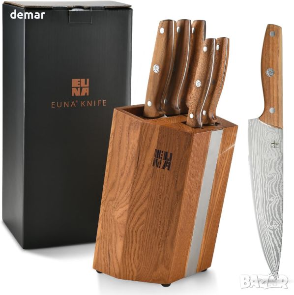 Комплект кухненски ножове EUNA с дървена дръжка, 6 ножа, снимка 1