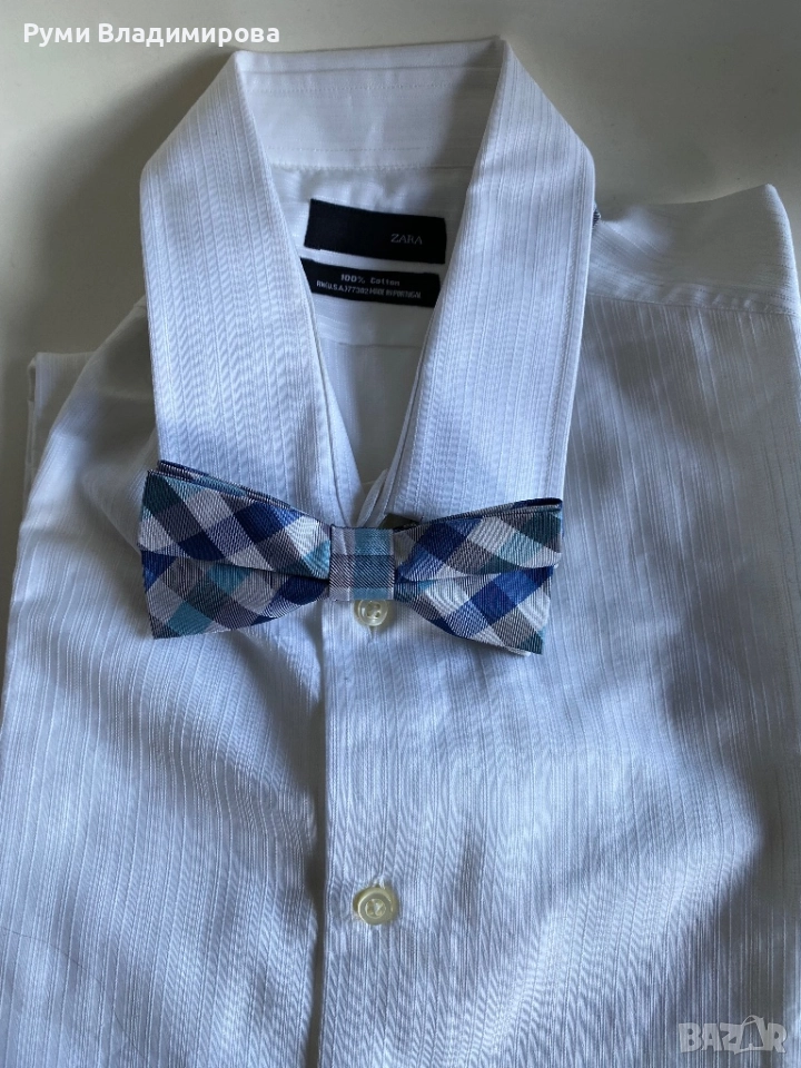 Синя папийонка от 100 % коприна, снимка 1