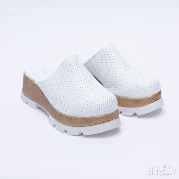 Бяло сабо на платформа от естествена кожа | Марка Tuasolea, снимка 1