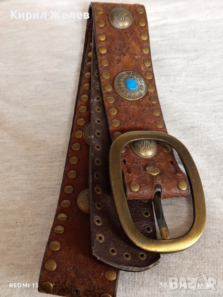 Винтидж естествена кожа дамски колан с капси и декоративни елементи 46940, снимка 1