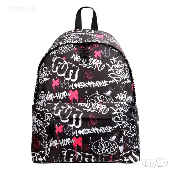 Ученическа раница, Черно - Бял, 32x14x42см., снимка 1