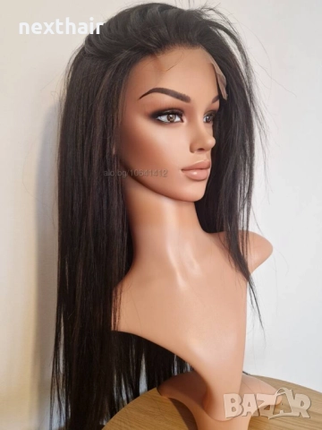 Черна перука от микс естествен косъм и примеси 70 см с Lace 4×4, снимка 11 - Аксесоари за коса - 52906961