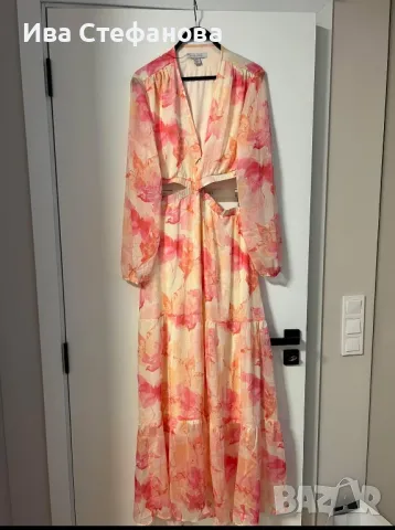 Нова феерична нежна елегантна  дълга рокля рязана в талията флорален принт цветя 