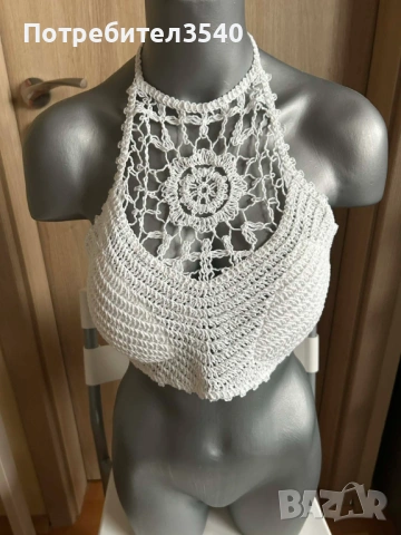 Бял дамски плажен топ с връзки, снимка 2 - Корсети, бюстиета, топове - 49288198