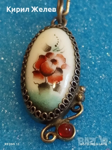 Старинна мраморна сребърна обица с червен рубин разкошна 52382, снимка 3 - Обеци - 52640105