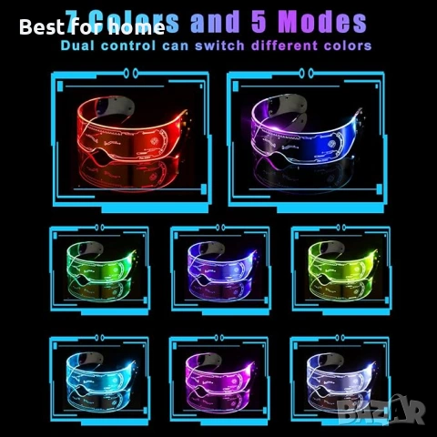 CREPUSCOLO LED очила, LED очила с козирка със 7 цвята и 5 режима, светещи, снимка 5 - Друга електроника - 53707038