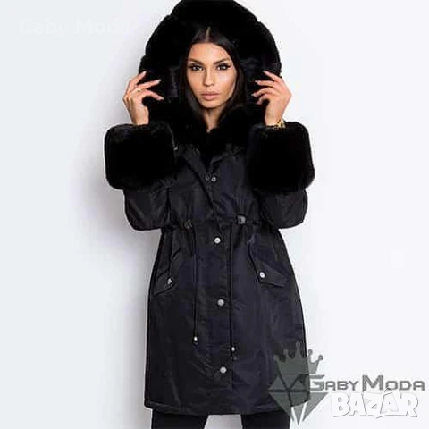Дамско зимно яке парка черно с черен пух, снимка 2 - Якета - 51065684